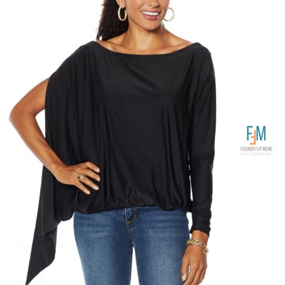 New! Coldesina "Jenny" Convertible Asymmetrical Drape Sleeve Top, 2X - Picture 4 of 13